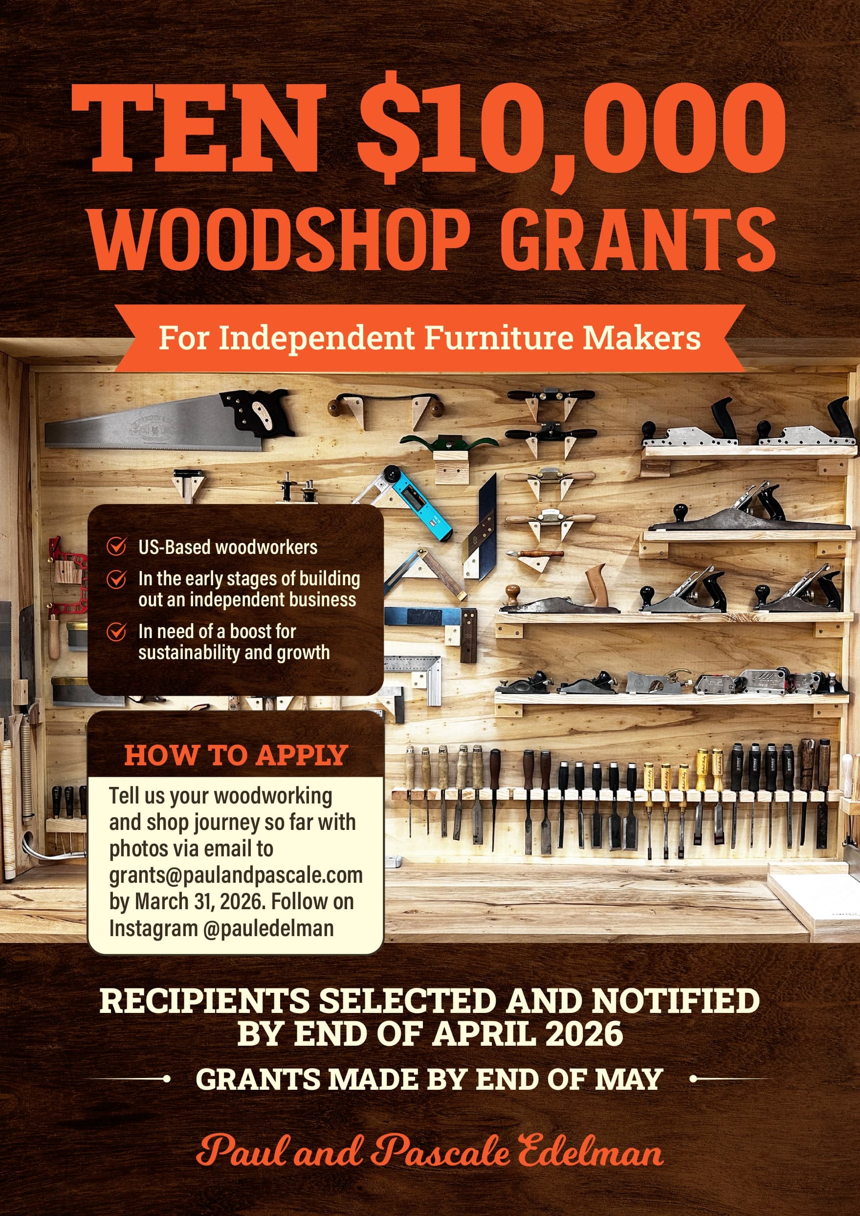 Woodshop Grants flyer for the Paul and Pascale Edelman Foundation